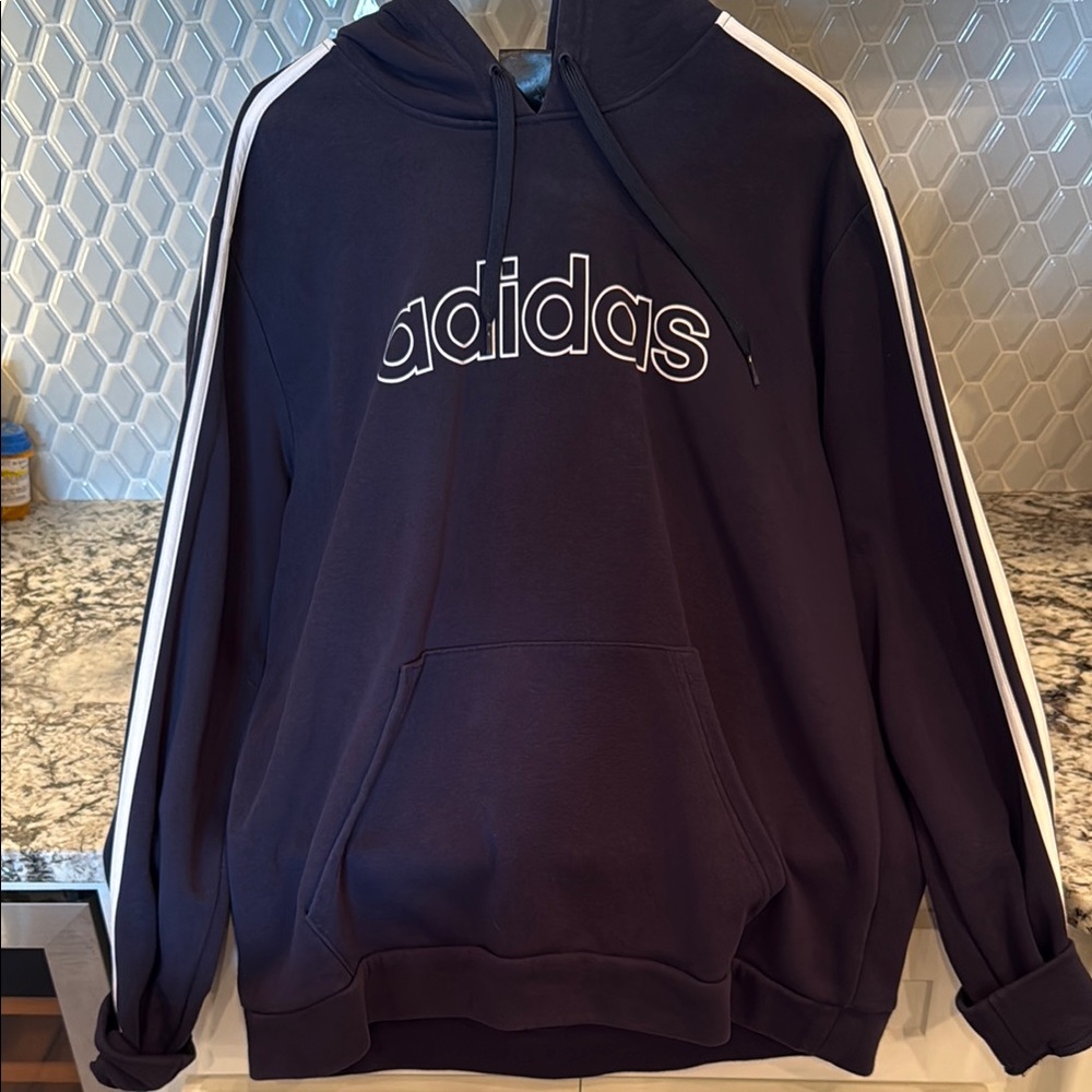 Adidas Black and White Crew Neck Sweater with Signature Stripes